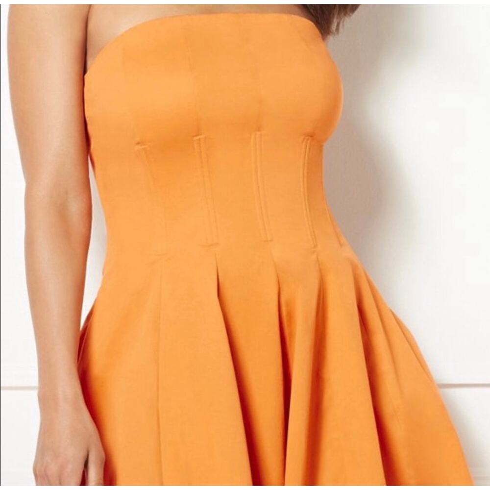 Orange Eva Mendez Midi Strapless Dress